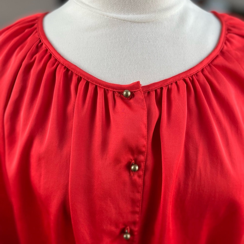 Chico’s Top Blouse Red Button Down Elastic Hem Size 3 - Picture 4 of 12